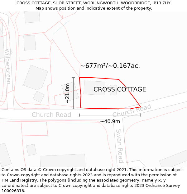 CROSS COTTAGE, SHOP STREET, WORLINGWORTH, WOODBRIDGE, IP13 7HY: Plot and title map