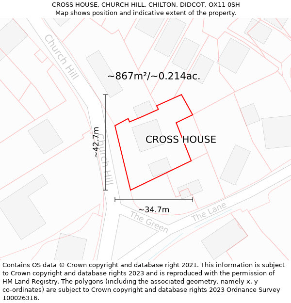 CROSS HOUSE, CHURCH HILL, CHILTON, DIDCOT, OX11 0SH: Plot and title map