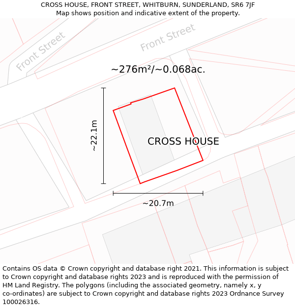 CROSS HOUSE, FRONT STREET, WHITBURN, SUNDERLAND, SR6 7JF: Plot and title map