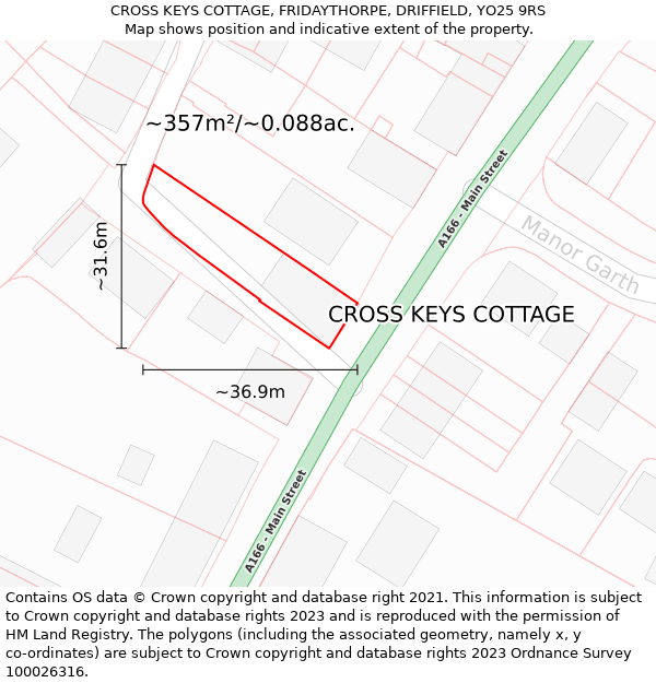 CROSS KEYS COTTAGE, FRIDAYTHORPE, DRIFFIELD, YO25 9RS: Plot and title map