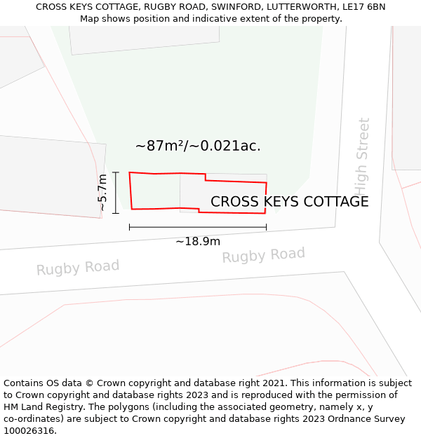CROSS KEYS COTTAGE, RUGBY ROAD, SWINFORD, LUTTERWORTH, LE17 6BN: Plot and title map