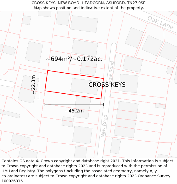 CROSS KEYS, NEW ROAD, HEADCORN, ASHFORD, TN27 9SE: Plot and title map