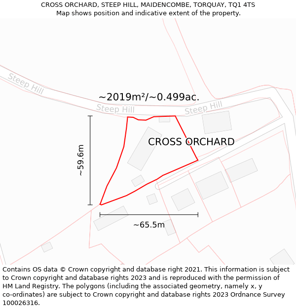 CROSS ORCHARD, STEEP HILL, MAIDENCOMBE, TORQUAY, TQ1 4TS: Plot and title map
