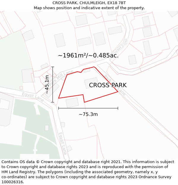 CROSS PARK, CHULMLEIGH, EX18 7BT: Plot and title map