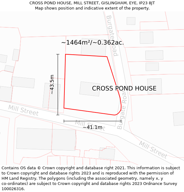 CROSS POND HOUSE, MILL STREET, GISLINGHAM, EYE, IP23 8JT: Plot and title map