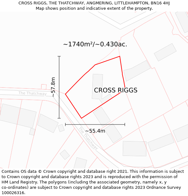 CROSS RIGGS, THE THATCHWAY, ANGMERING, LITTLEHAMPTON, BN16 4HJ: Plot and title map