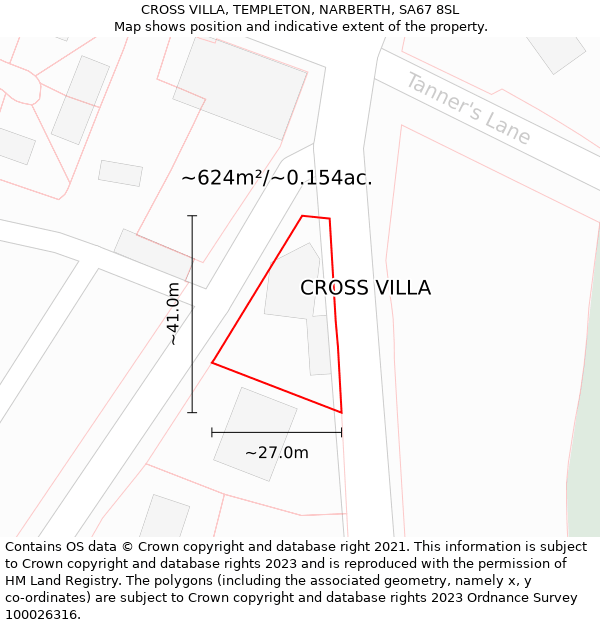 CROSS VILLA, TEMPLETON, NARBERTH, SA67 8SL: Plot and title map