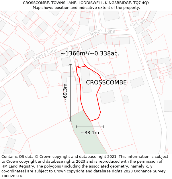 CROSSCOMBE, TOWNS LANE, LODDISWELL, KINGSBRIDGE, TQ7 4QY: Plot and title map