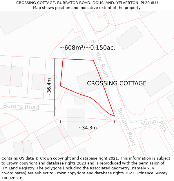 CROSSING COTTAGE, BURRATOR ROAD, DOUSLAND, YELVERTON, PL20 6LU: Plot and title map