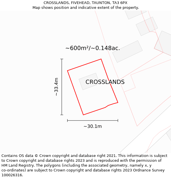 CROSSLANDS, FIVEHEAD, TAUNTON, TA3 6PX: Plot and title map