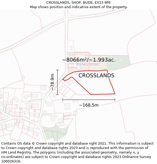 CROSSLANDS, SHOP, BUDE, EX23 9PE: Plot and title map