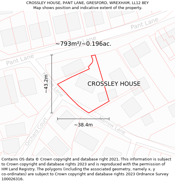 CROSSLEY HOUSE, PANT LANE, GRESFORD, WREXHAM, LL12 8EY: Plot and title map