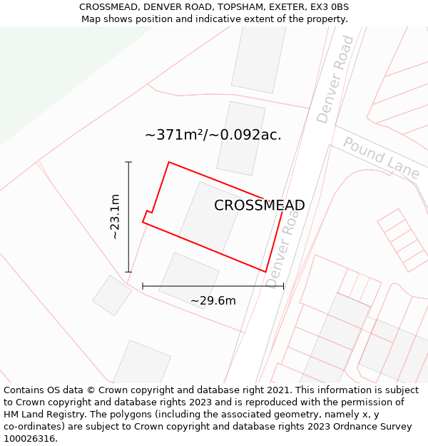 CROSSMEAD, DENVER ROAD, TOPSHAM, EXETER, EX3 0BS: Plot and title map