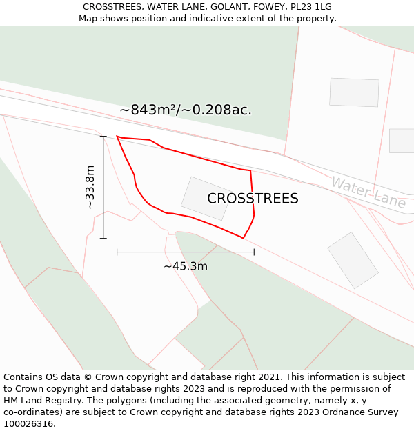 CROSSTREES, WATER LANE, GOLANT, FOWEY, PL23 1LG: Plot and title map