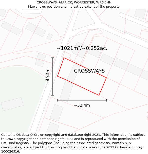 CROSSWAYS, ALFRICK, WORCESTER, WR6 5HH: Plot and title map
