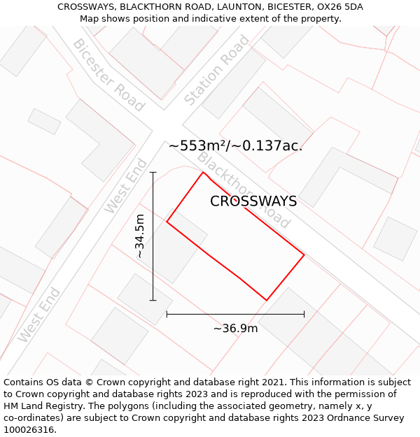 CROSSWAYS, BLACKTHORN ROAD, LAUNTON, BICESTER, OX26 5DA: Plot and title map