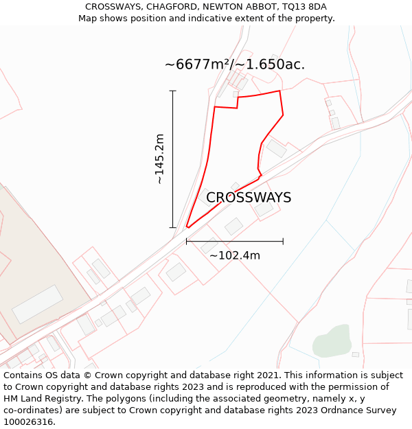 CROSSWAYS, CHAGFORD, NEWTON ABBOT, TQ13 8DA: Plot and title map