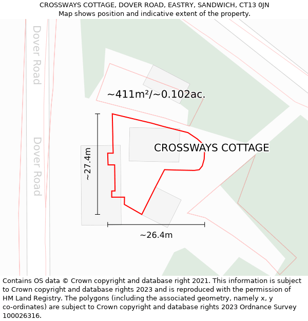 CROSSWAYS COTTAGE, DOVER ROAD, EASTRY, SANDWICH, CT13 0JN: Plot and title map