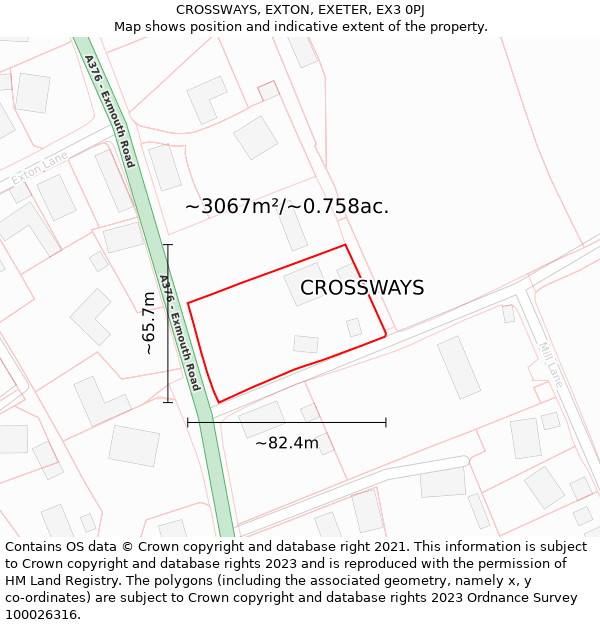 CROSSWAYS, EXTON, EXETER, EX3 0PJ: Plot and title map