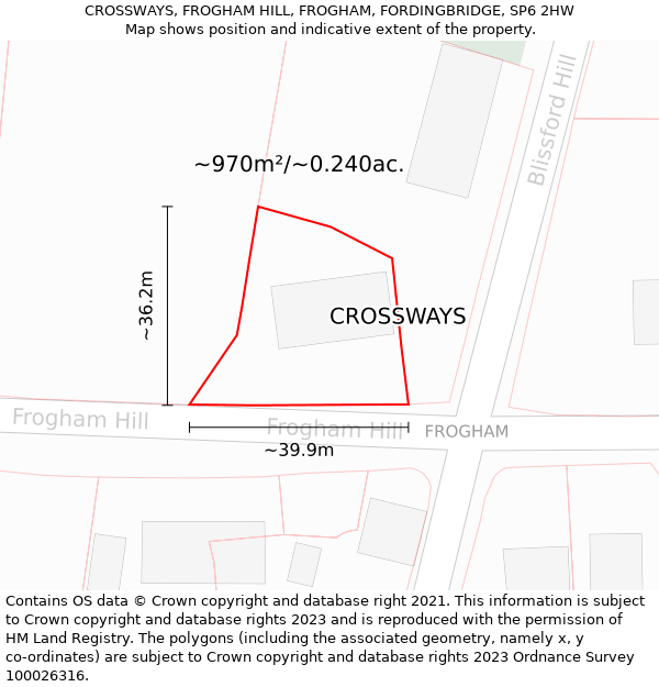 CROSSWAYS, FROGHAM HILL, FROGHAM, FORDINGBRIDGE, SP6 2HW: Plot and title map