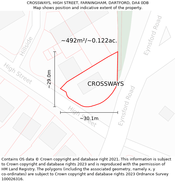 CROSSWAYS, HIGH STREET, FARNINGHAM, DARTFORD, DA4 0DB: Plot and title map