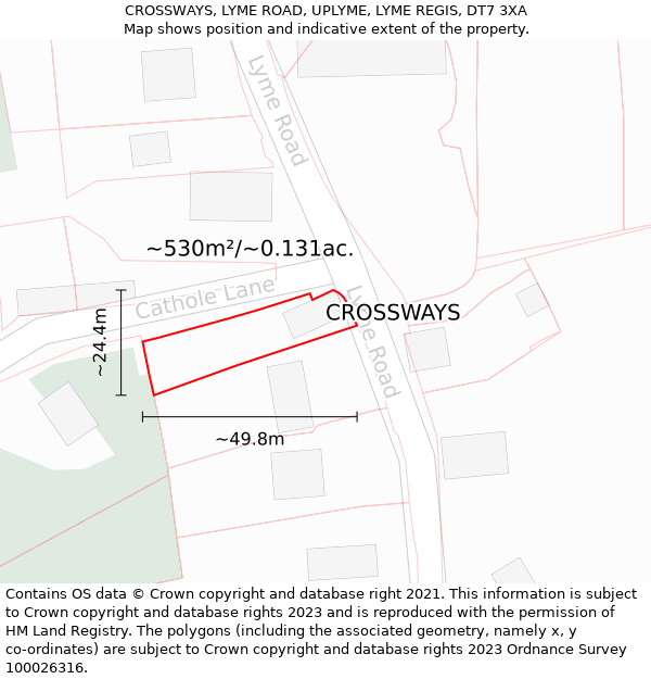 CROSSWAYS, LYME ROAD, UPLYME, LYME REGIS, DT7 3XA: Plot and title map