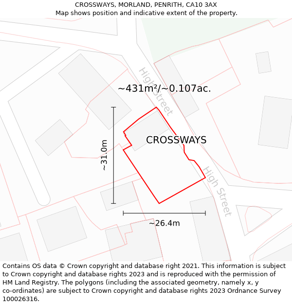 CROSSWAYS, MORLAND, PENRITH, CA10 3AX: Plot and title map