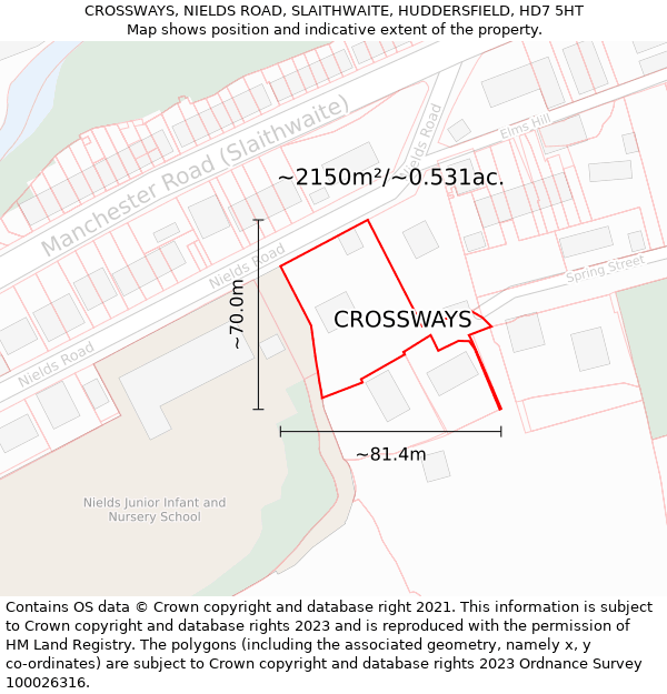 CROSSWAYS, NIELDS ROAD, SLAITHWAITE, HUDDERSFIELD, HD7 5HT: Plot and title map