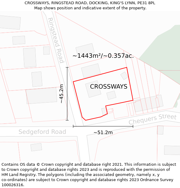 CROSSWAYS, RINGSTEAD ROAD, DOCKING, KING'S LYNN, PE31 8PL: Plot and title map