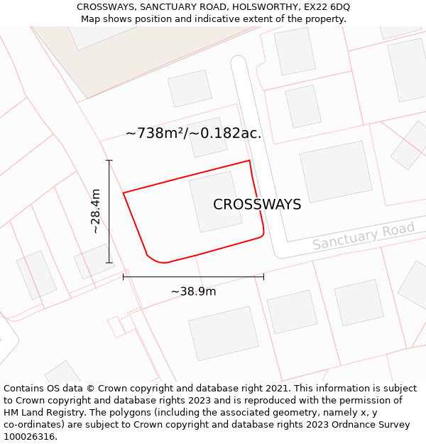 CROSSWAYS, SANCTUARY ROAD, HOLSWORTHY, EX22 6DQ: Plot and title map