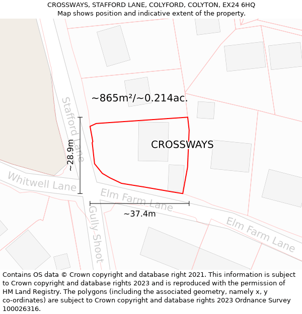 CROSSWAYS, STAFFORD LANE, COLYFORD, COLYTON, EX24 6HQ: Plot and title map
