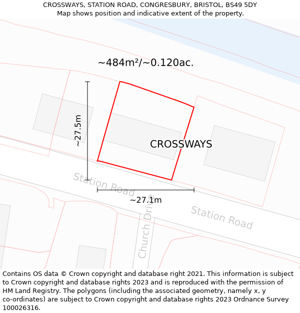 CROSSWAYS, STATION ROAD, CONGRESBURY, BRISTOL, BS49 5DY: Plot and title map