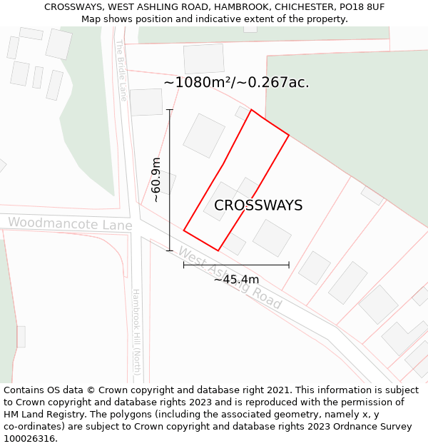 CROSSWAYS, WEST ASHLING ROAD, HAMBROOK, CHICHESTER, PO18 8UF: Plot and title map