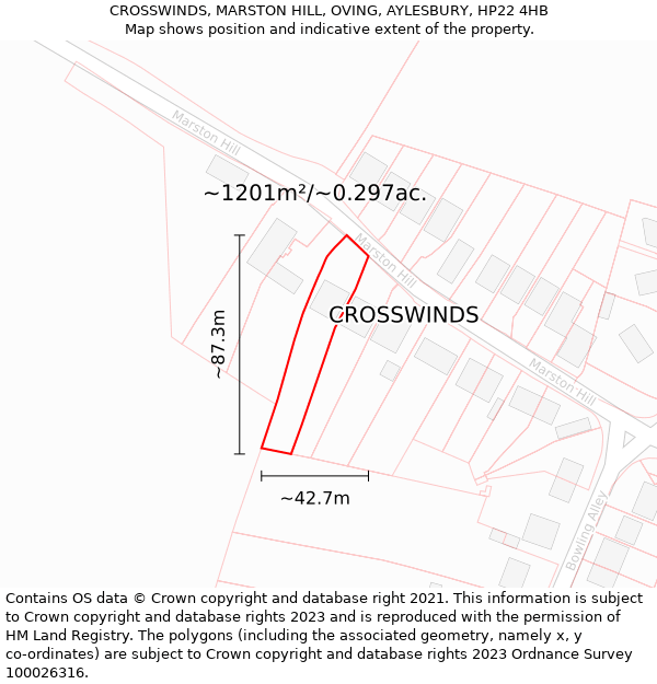 CROSSWINDS, MARSTON HILL, OVING, AYLESBURY, HP22 4HB: Plot and title map