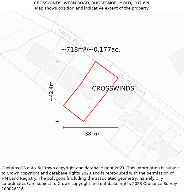 CROSSWINDS, WERN ROAD, RHOSESMOR, MOLD, CH7 6PL: Plot and title map