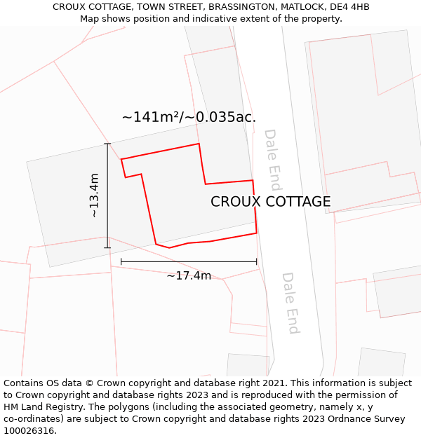 CROUX COTTAGE, TOWN STREET, BRASSINGTON, MATLOCK, DE4 4HB: Plot and title map