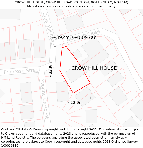 CROW HILL HOUSE, CROWHILL ROAD, CARLTON, NOTTINGHAM, NG4 3AQ: Plot and title map