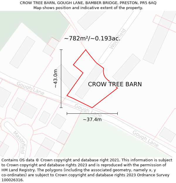 CROW TREE BARN, GOUGH LANE, BAMBER BRIDGE, PRESTON, PR5 6AQ: Plot and title map