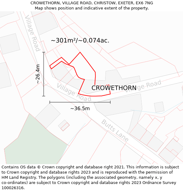 CROWETHORN, VILLAGE ROAD, CHRISTOW, EXETER, EX6 7NG: Plot and title map