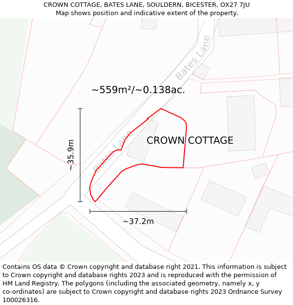 CROWN COTTAGE, BATES LANE, SOULDERN, BICESTER, OX27 7JU: Plot and title map