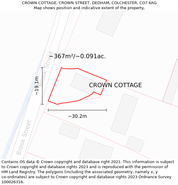 CROWN COTTAGE, CROWN STREET, DEDHAM, COLCHESTER, CO7 6AG: Plot and title map