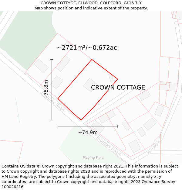 CROWN COTTAGE, ELLWOOD, COLEFORD, GL16 7LY: Plot and title map