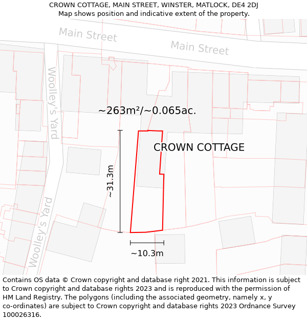 CROWN COTTAGE, MAIN STREET, WINSTER, MATLOCK, DE4 2DJ: Plot and title map