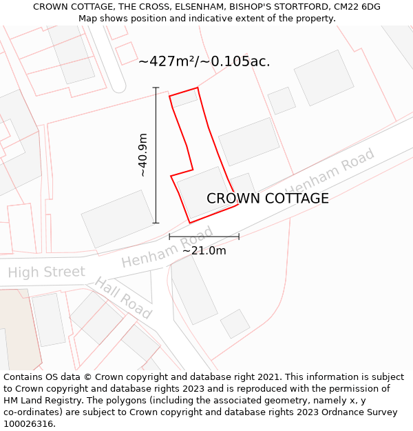 CROWN COTTAGE, THE CROSS, ELSENHAM, BISHOP'S STORTFORD, CM22 6DG: Plot and title map