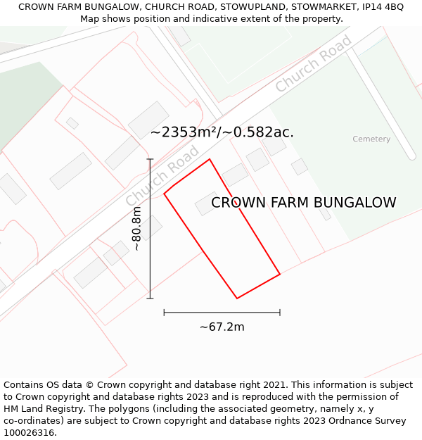 CROWN FARM BUNGALOW, CHURCH ROAD, STOWUPLAND, STOWMARKET, IP14 4BQ: Plot and title map