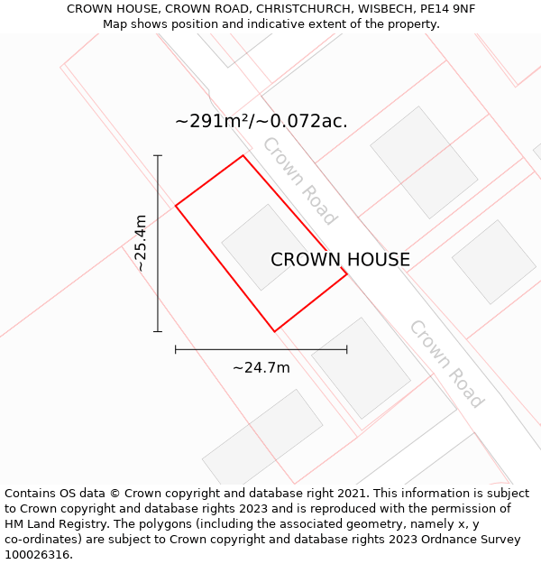 CROWN HOUSE, CROWN ROAD, CHRISTCHURCH, WISBECH, PE14 9NF: Plot and title map