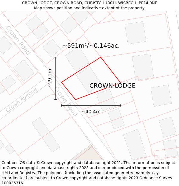 CROWN LODGE, CROWN ROAD, CHRISTCHURCH, WISBECH, PE14 9NF: Plot and title map