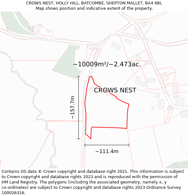 CROWS NEST, HOLLY HILL, BATCOMBE, SHEPTON MALLET, BA4 6BL: Plot and title map