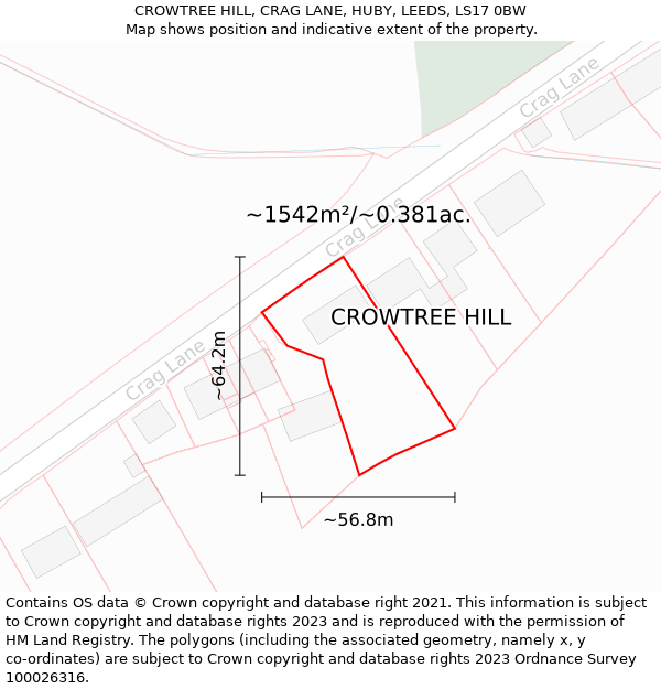 CROWTREE HILL, CRAG LANE, HUBY, LEEDS, LS17 0BW: Plot and title map