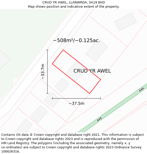 CRUD YR AWEL, LLANWRDA, SA19 8HD: Plot and title map